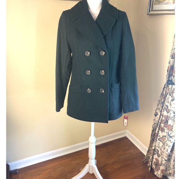 Merona Jackets & Blazers - NWT Merona Womens Dark Green Peacoat S Classic Preppy Wool Blend Cozy Outerwear